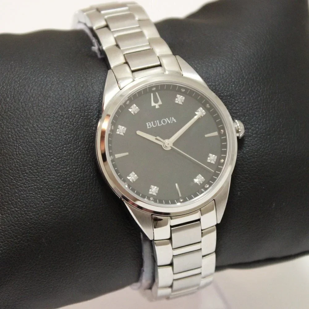 Bulova Sutton Ladies Watch Diamond Indices Black Mother Of Pearl Dial 33mm - Picture 2 of 13